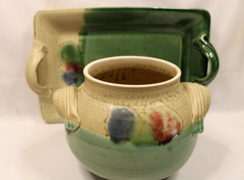 Studio Pottery Bowl and Tray Florida Ceramicist Gene Gandee- Tray behind pot