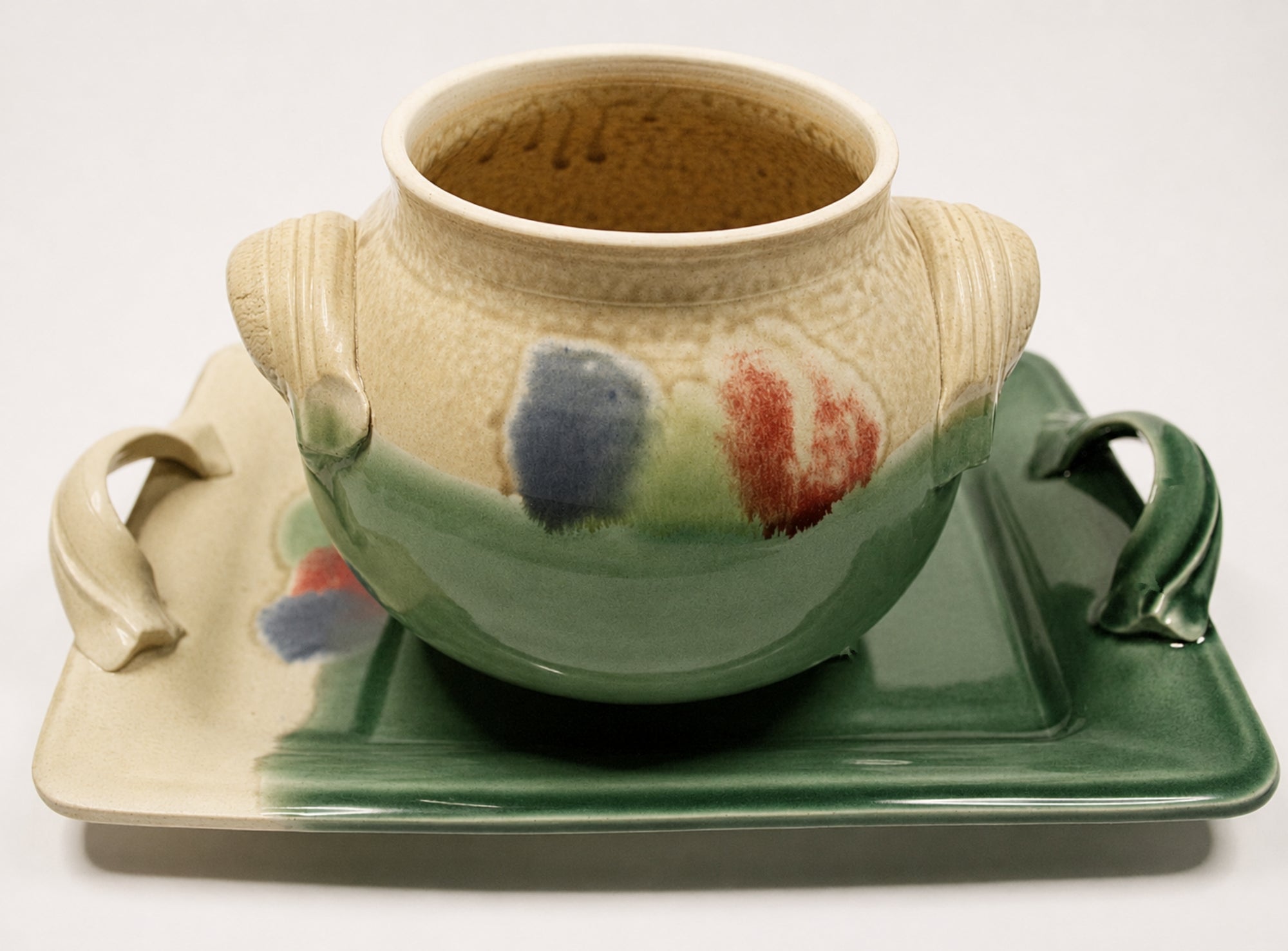 Studio Pottery Bowl and Tray Florida Ceramicist Gene Gandee bowl sitting on tray