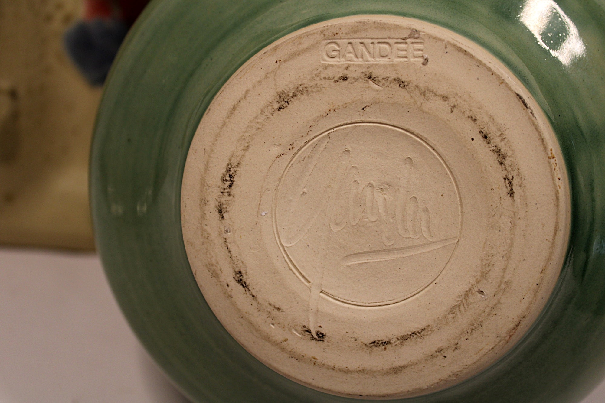 Studio Pottery Bowl and Tray Florida Ceramicist Gene Gandee Potters-markings on bottom of pot
