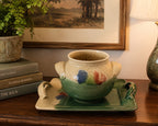 Studio Pottery Bowl and Tray Florida Ceramicist Gene Gandee on wooded sideboard with books, plant and lamp