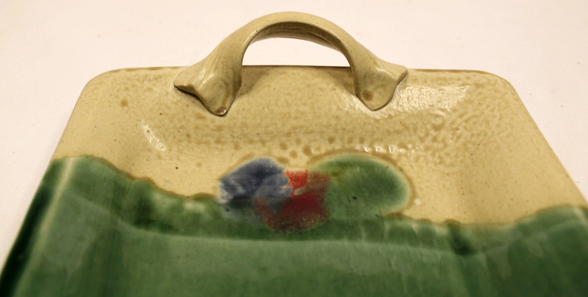 Studio Pottery Bowl and Tray Florida Ceramicist Gene Gandee Tray Handle-Closeup
