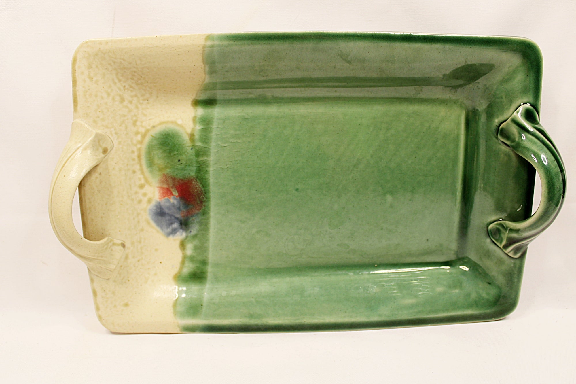 Studio Pottery Bowl and Tray Florida Ceramicist Gene Gandee Traystanding on side  showing full front