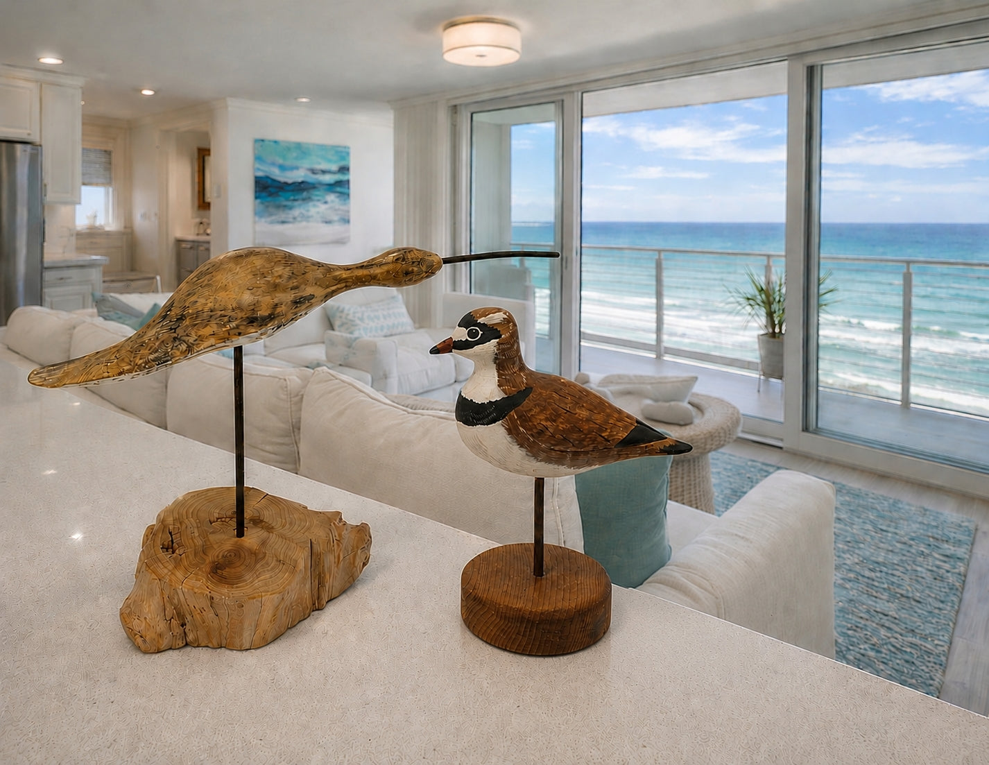 Shorebird Decoy Semipalmated Plover Gregg Ewell Carving 1981 Delaware on Condo Counter by Sea with other Bird Carving