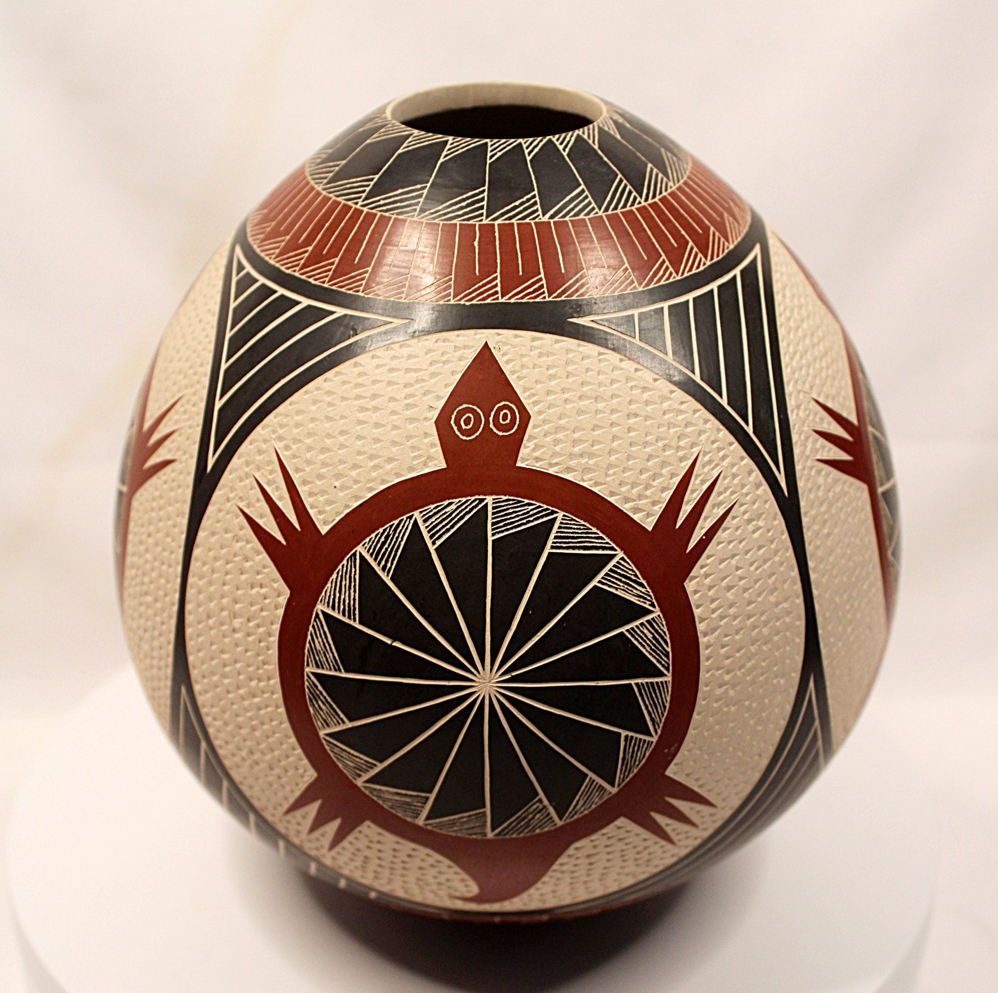 HUMBERTO PINA Polychrome Pottery Turtle Jar Mata Ortiz Mexico Full View