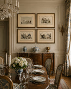 LE BON GENRE: Four 1800s French Etchings Hand Colored Framed Cuisine Themed