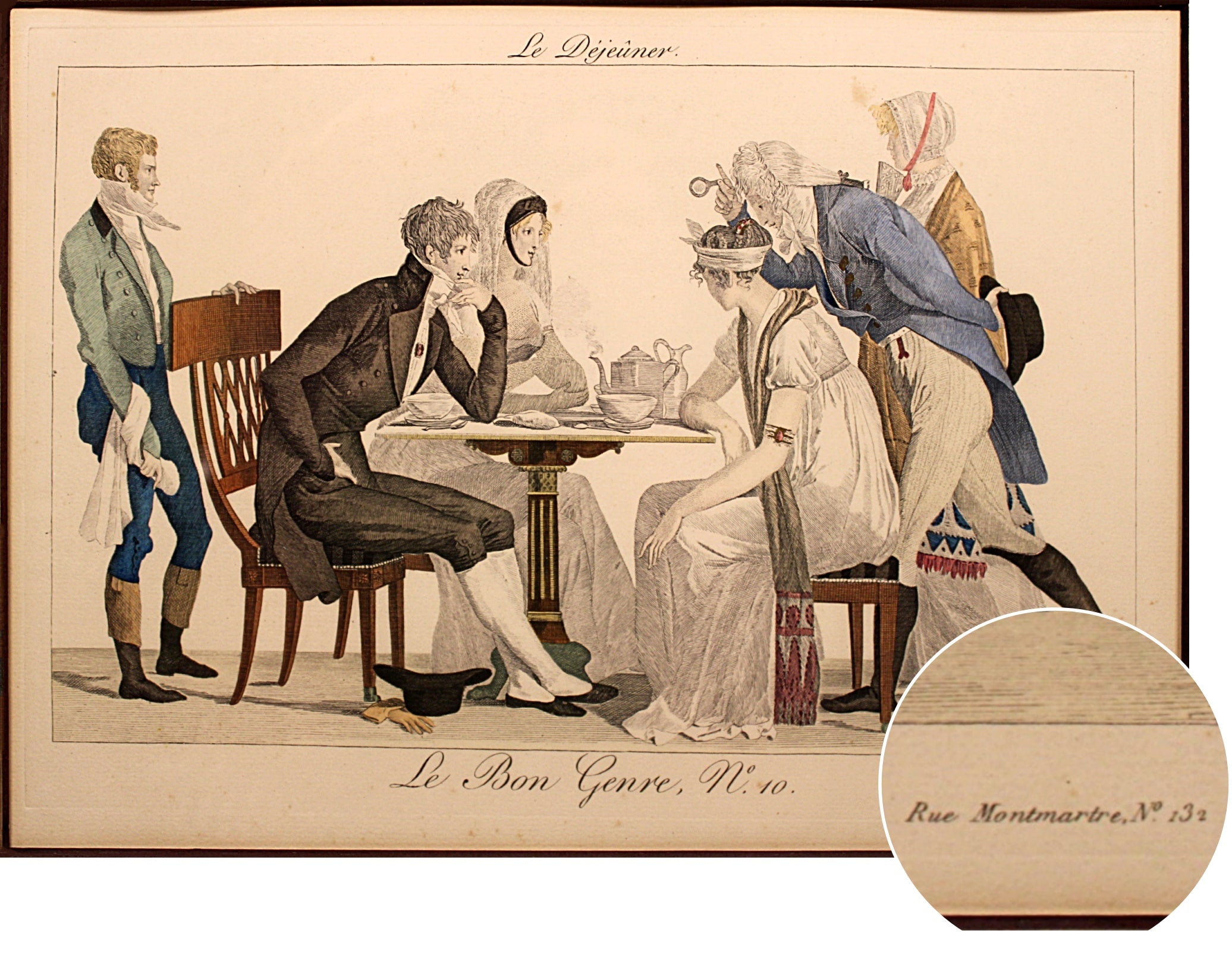 LE BON GENRE: Four 1800s French Etchings Hand Colored Framed Cuisine Themed
