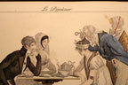 LE BON GENRE: Four 1800s French Etchings Hand Colored Framed Cuisine Themed