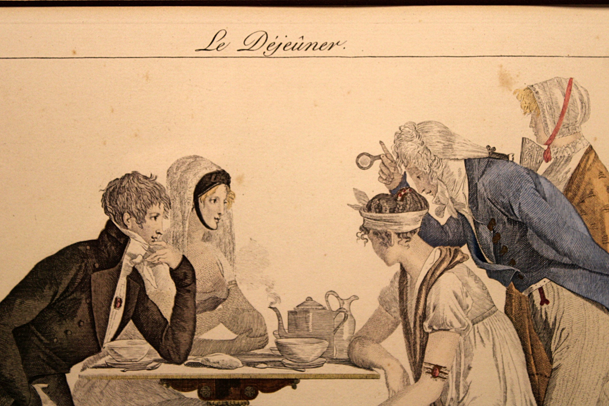 LE BON GENRE: Four 1800s French Etchings Hand Colored Framed Cuisine Themed