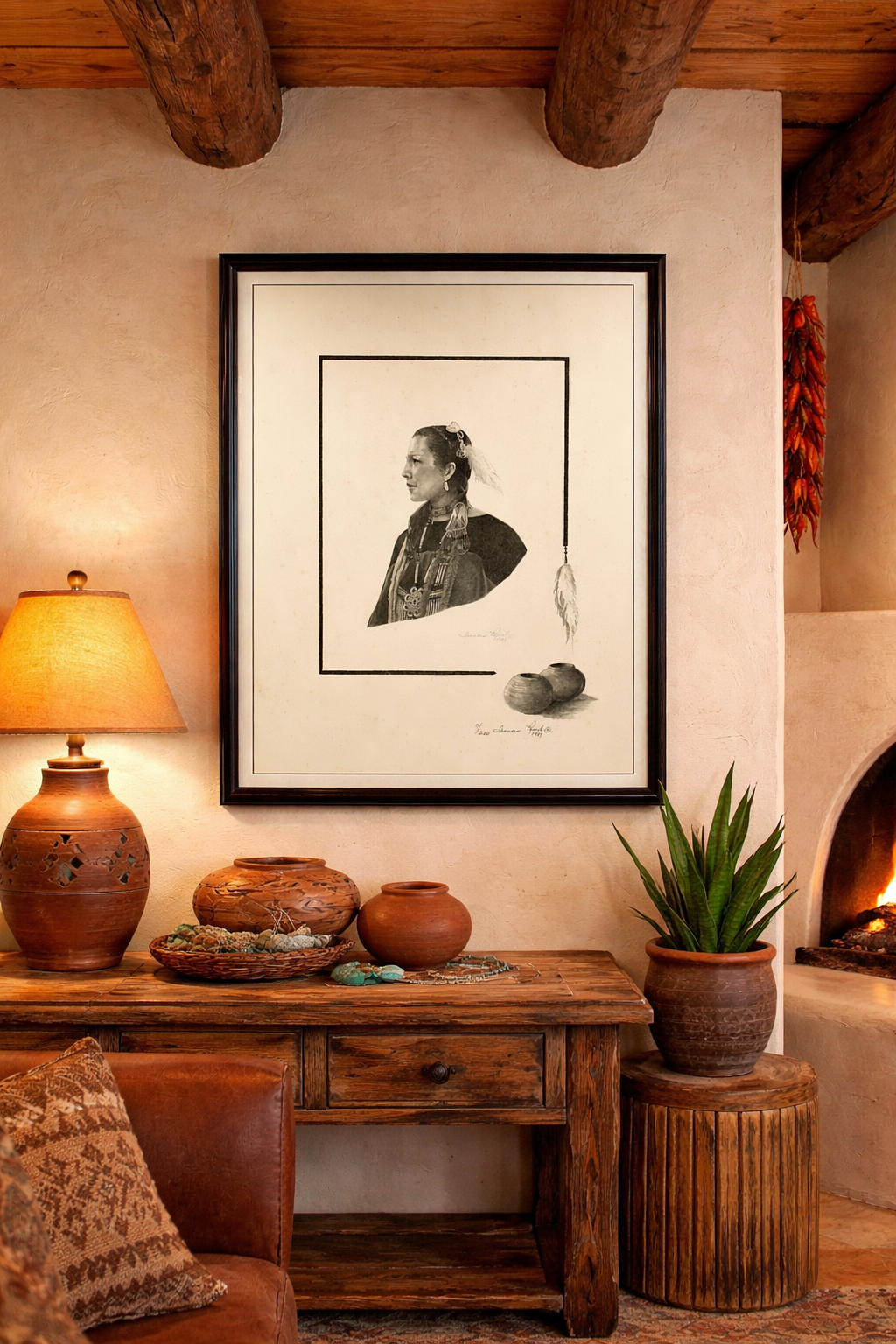 Limited Edition Lithograph Native American Woman by Frances Reust