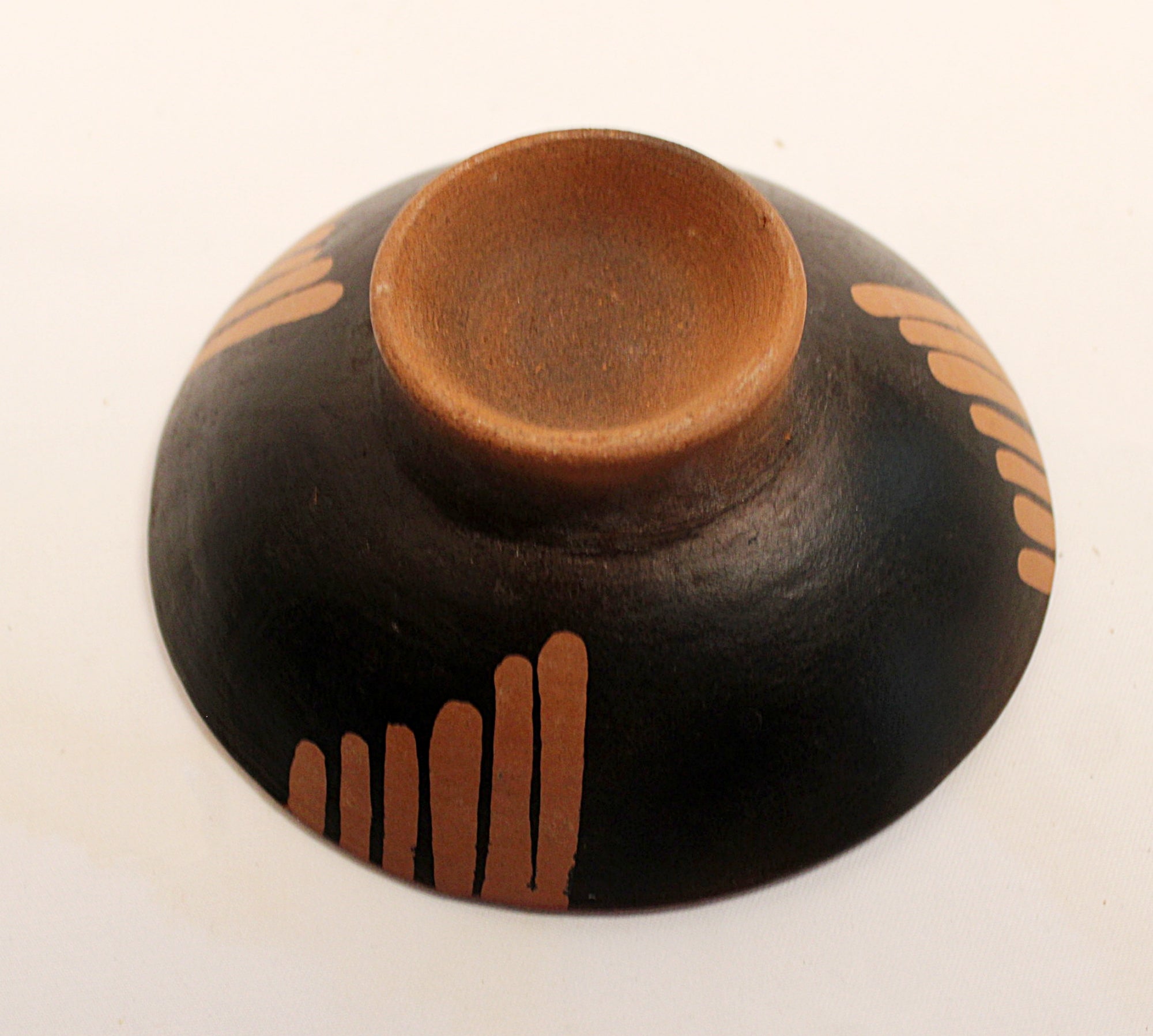 Peruvian Art Pottery Terra Cotta Bowl with Nazca Spider Design Upside down