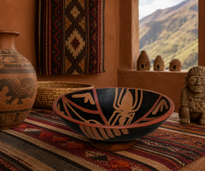 Peruvian Art Pottery Terra Cotta Bowl with Nazca Spider Design