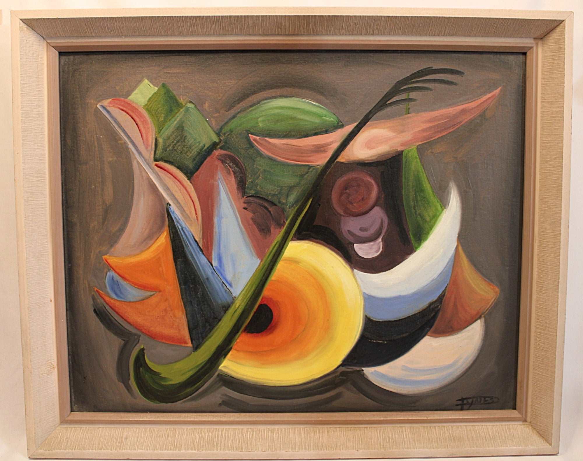 Abstract Cubist Oil Painting Signed Framed