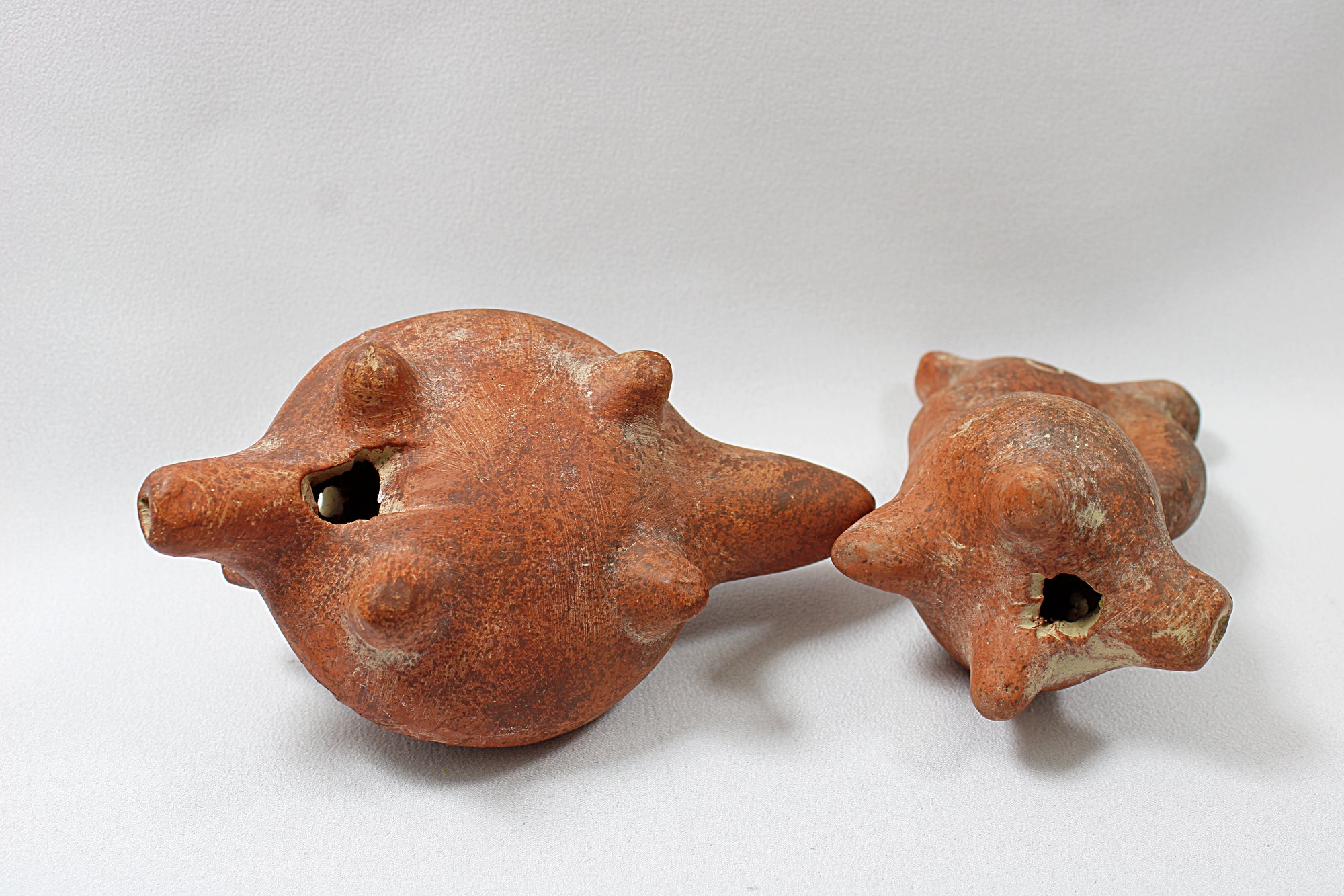 Vintage Pair of CLAY OCARINAS Pre-Columbian Style Bird and Armadillo