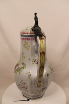 Antique French Faience Lidded Pitcher with Pewter Thumb Lifter