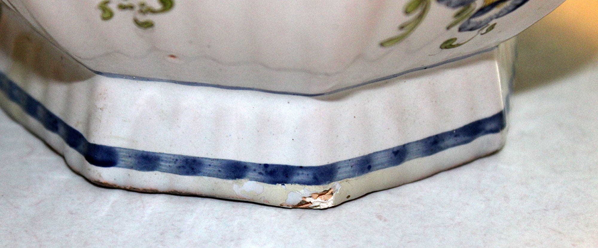 Antique French Faience Lidded Pitcher with Pewter Thumb Lifter