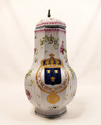 Antique French Faience Lidded Pitcher with Pewter Thumb Lifter