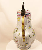 Antique French Faience Lidded Pitcher with Pewter Thumb Lifter