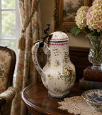 Antique French Faience Lidded Pitcher with Pewter Thumb Lifter