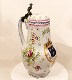 Antique French Faience Lidded Pitcher with Pewter Thumb Lifter