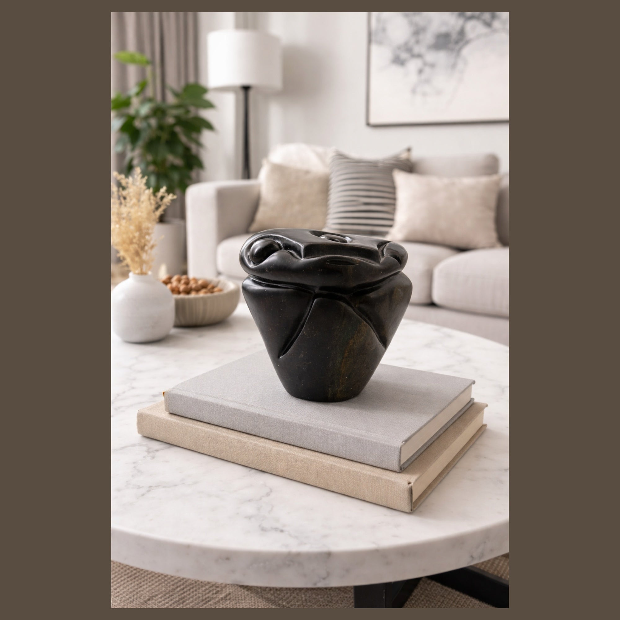 African Shona Owl Sculpture Art Black Serpentine Stone