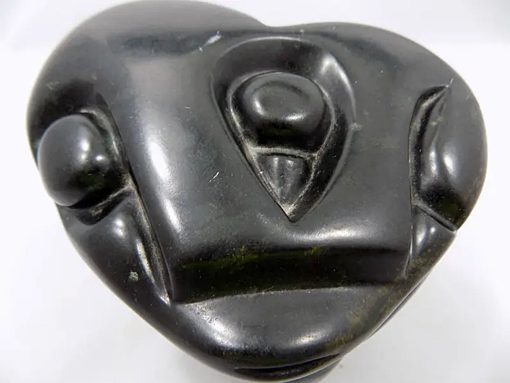 African Shona Owl Sculpture Art Black Serpentine Stone