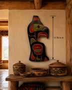 First Nations Thunderbird Wall Plaque Alert Bay BC by Tom Whonnock with size arrow