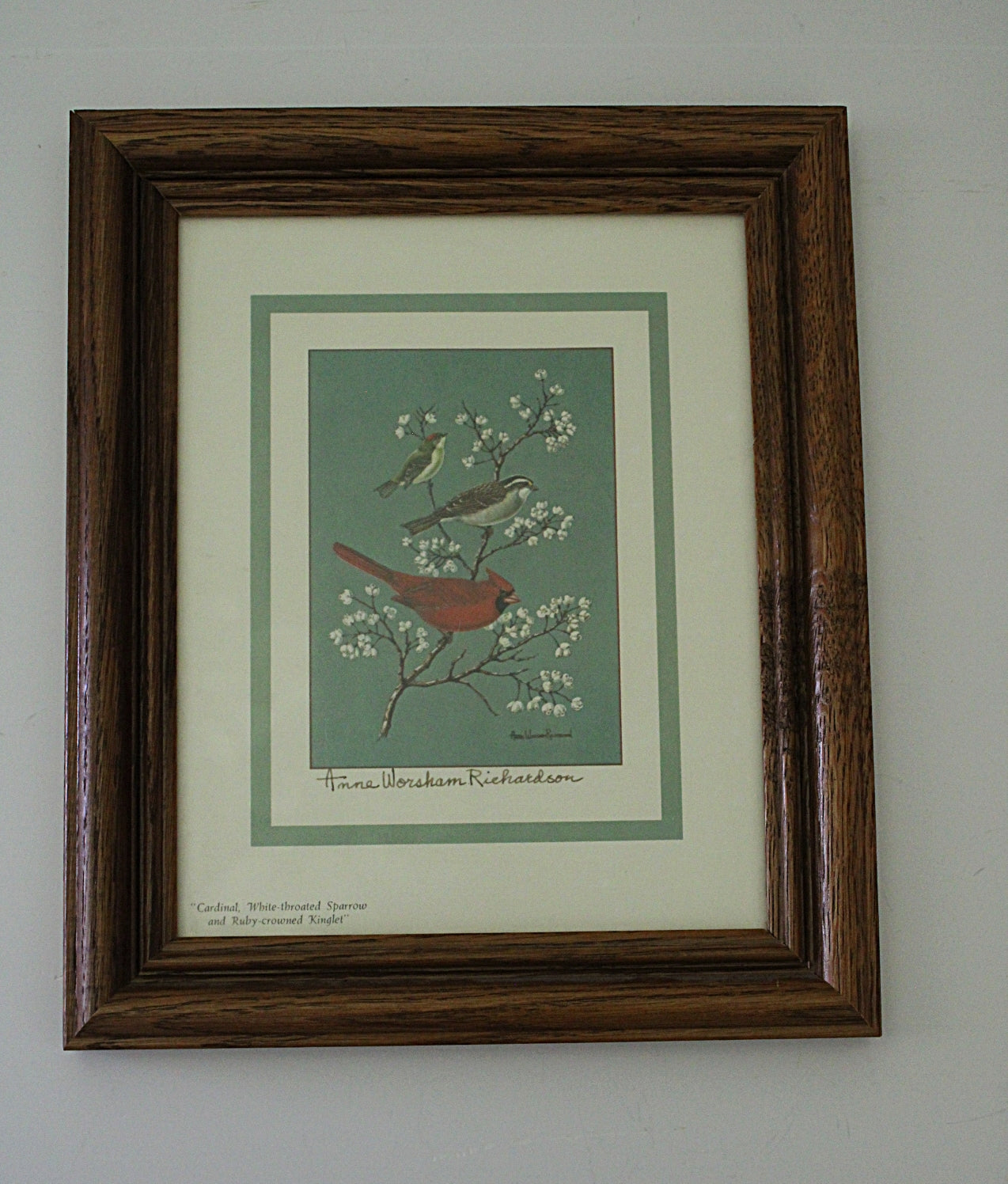  Lithograph Anne Worsham Richardson Three Birds on a Branch Full Front View lying Flat