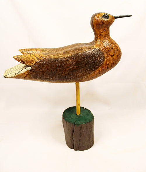Shorebird Carving on Stand Folk Art Greater Yellow Legs 1993 Signed facing right