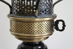 Black and Gold Enameled Vintage Desk or Table Lamp With Milk Glass Shade