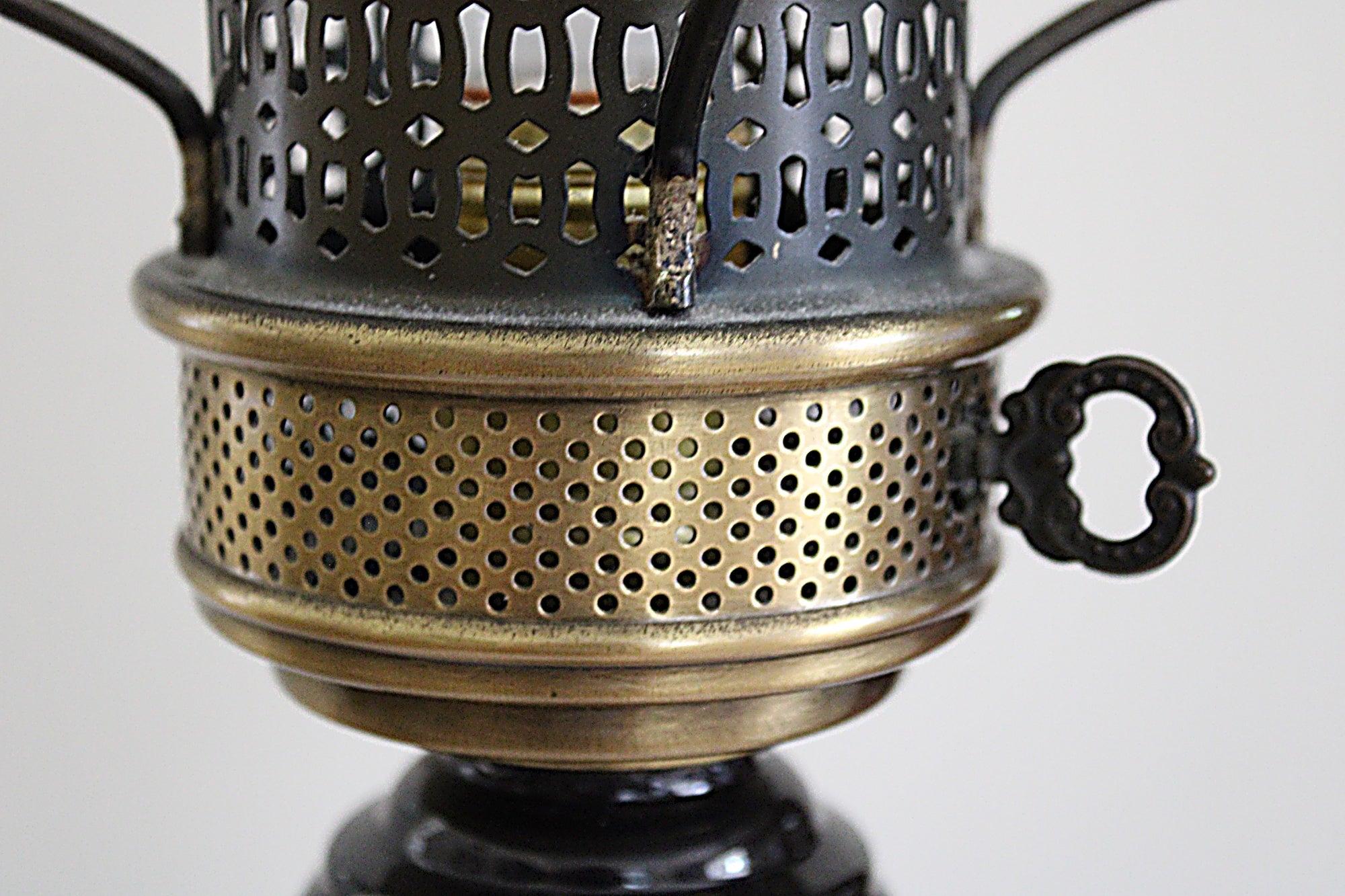 Black and Gold Enameled Vintage Desk or Table Lamp With Milk Glass Shade