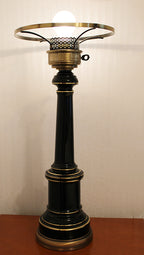 Black and Gold Enameled Vintage Desk or Table Lamp With Milk Glass Shade