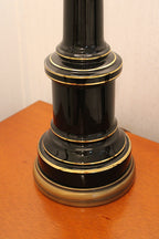 Black and Gold Enameled Vintage Desk or Table Lamp With Milk Glass Shade