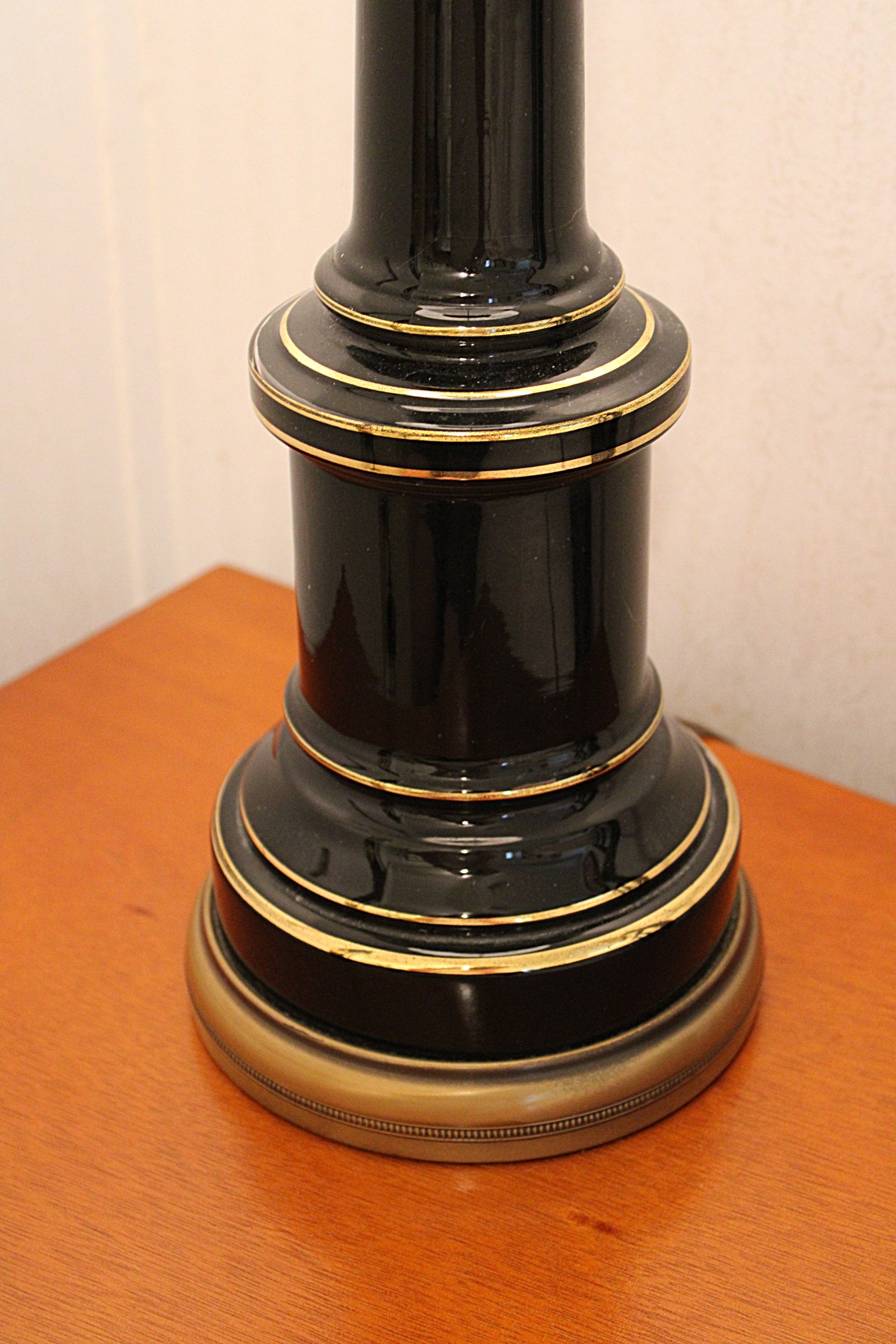 Black and Gold Enameled Vintage Desk or Table Lamp With Milk Glass Shade
