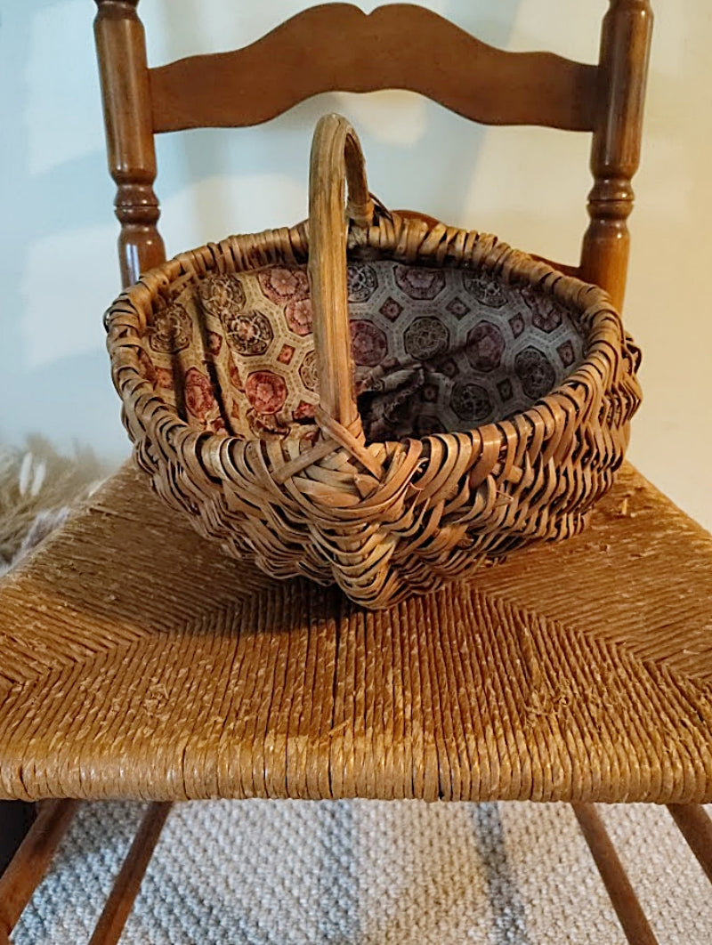 Appalachia 1930s Large Willow Basket Basket on Old Chair
