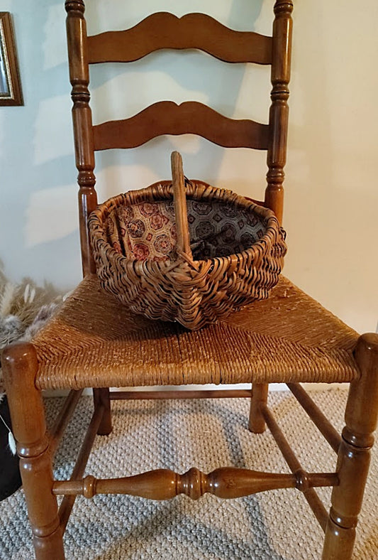 Appalachia 1930s Large Willow Basket On Old Chair