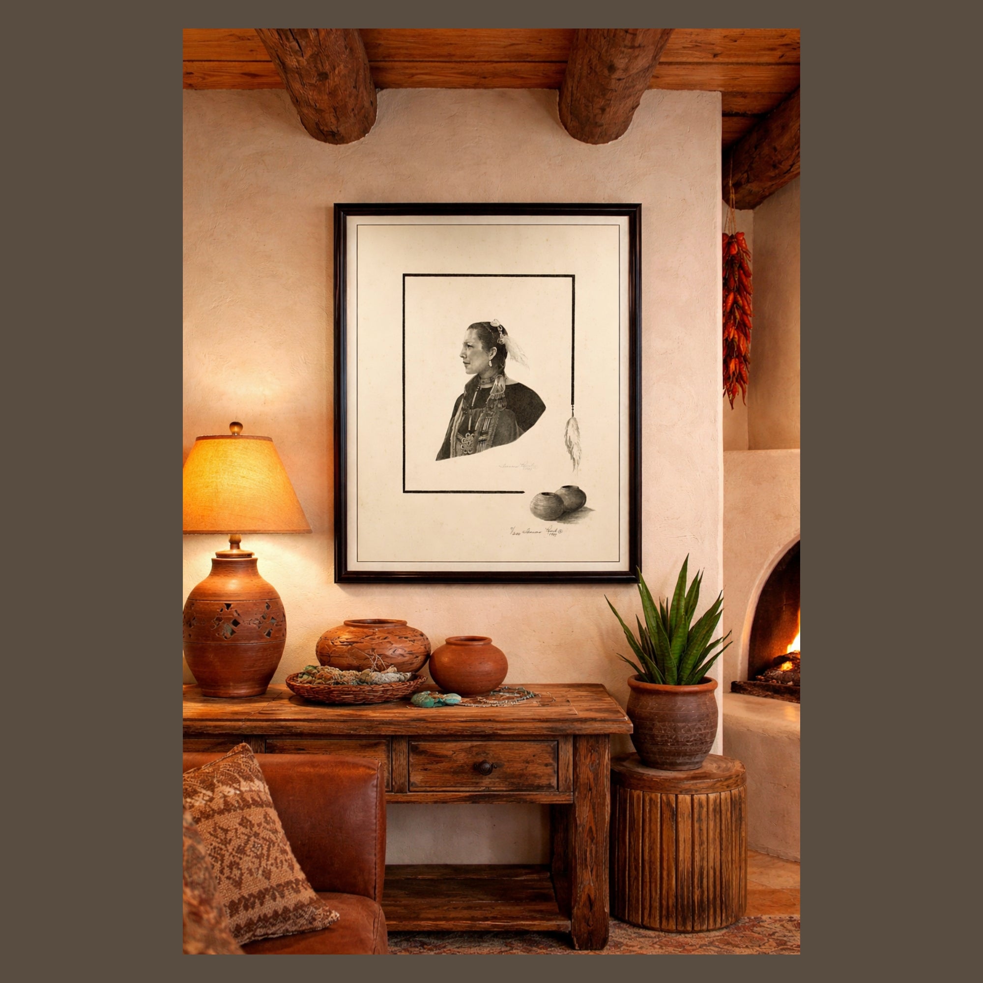 Limited Edition Lithograph Native American Woman by Frances Reust