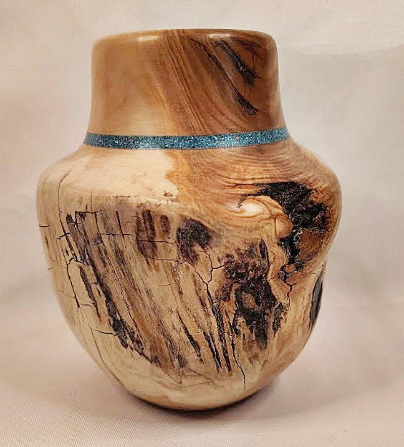 Wooden Vase Colorado Live Edges Inlaid Turquoise-Spinning Aspen Studio side 3